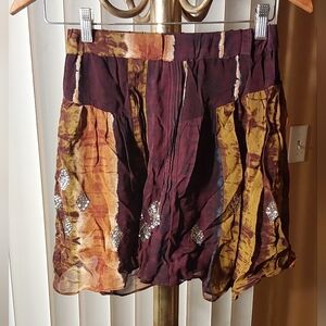 Zara Burgundy and Gold Midi Skirt